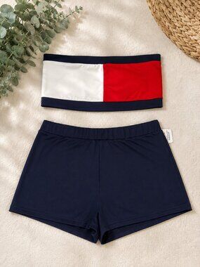 NWT Color Block 2-Piece Tube Top & Shorts Set | Red White Blue | Size M